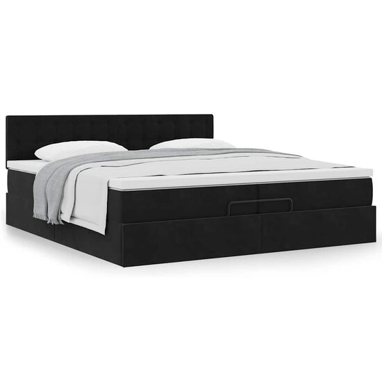 Ottoman Bed Met Matras Fluweel 200 x 200 cm Zwart