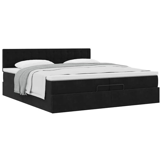 Ottoman Bed Met Matras Fluweel 200 x 200 cm Zwart