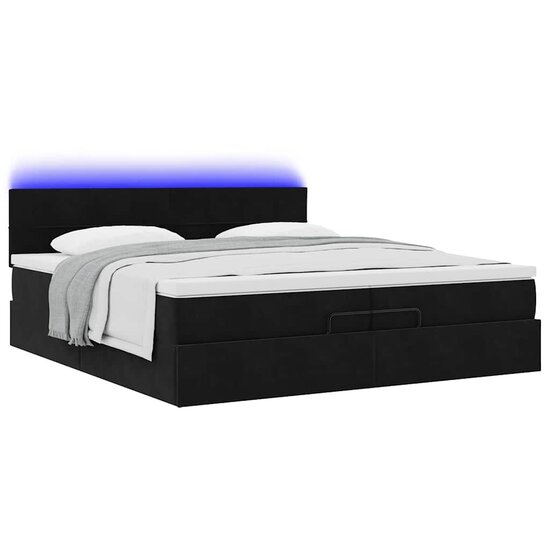 Ottoman Bed Met Matrassen En Led&#039;s 200X200Cm Fluweel 200 x 200 cm Zwart