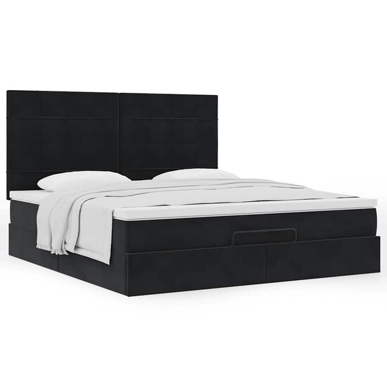 Ottoman Bed Met Matrassen 200X200Cm Fluweel 200 x 200 cm Zwart