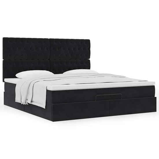 Ottoman Bed Met Matrassen 200X200Cm Fluweel 200 x 200 cm Zwart
