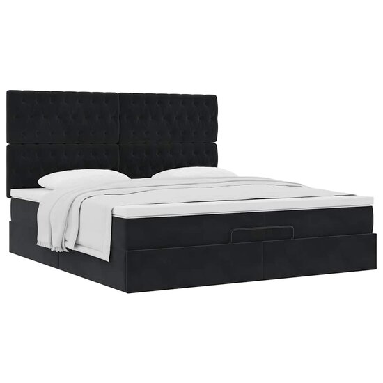 Ottoman Bed Met Matrassen 200X200Cm Fluweel 200 x 200 cm Zwart
