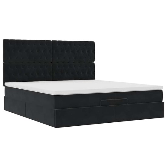 Ottoman Bed Met Matrassen 200X200Cm Fluweel 200 x 200 cm Zwart