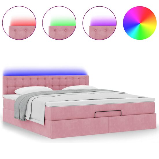 Ottoman Bed Met Matras En Led&#039;s 160X200Cm Fluweel 160 x 200 cm Roze