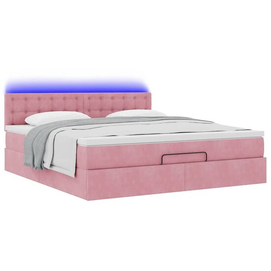 Ottoman Bed Met Matras En Led&#039;s 160X200Cm Fluweel 160 x 200 cm Roze