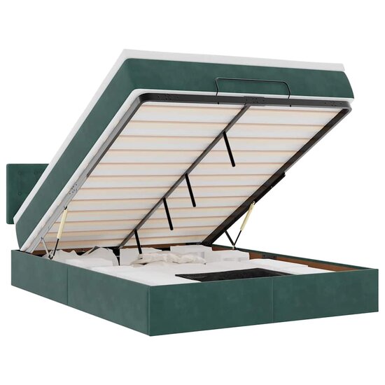 Ottoman Bed Met Matras En Led&#039;s 140X190Cm Fluweel 140 x 190 cm Donkergroen