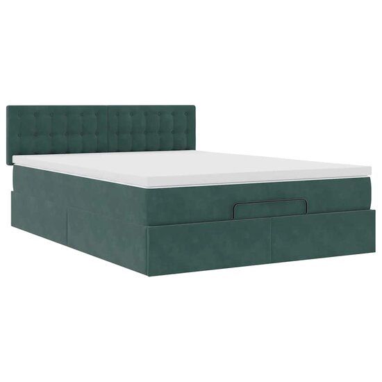 Ottoman Bed Met Matras En Led&#039;s 140X190Cm Fluweel 140 x 190 cm Donkergroen
