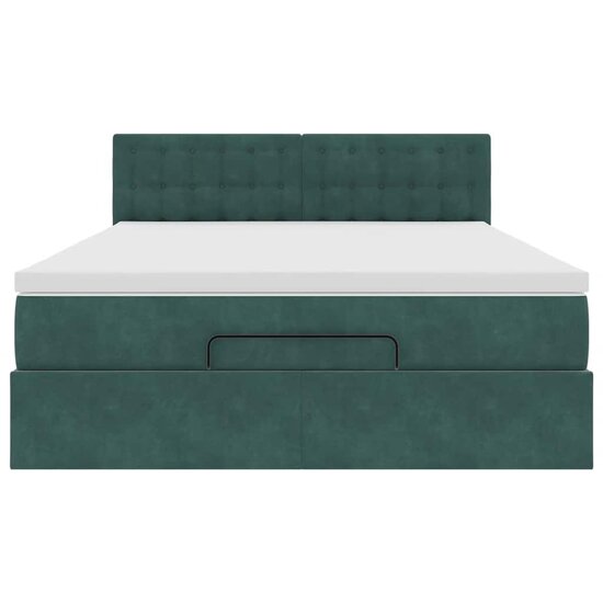 Ottoman Bed Met Matras En Led&#039;s 140X190Cm Fluweel 140 x 190 cm Donkergroen