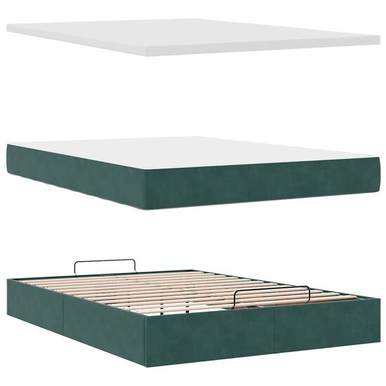 Ottoman Bed Met Matras En Led&#039;s 140X190Cm Fluweel 140 x 190 cm Donkergroen