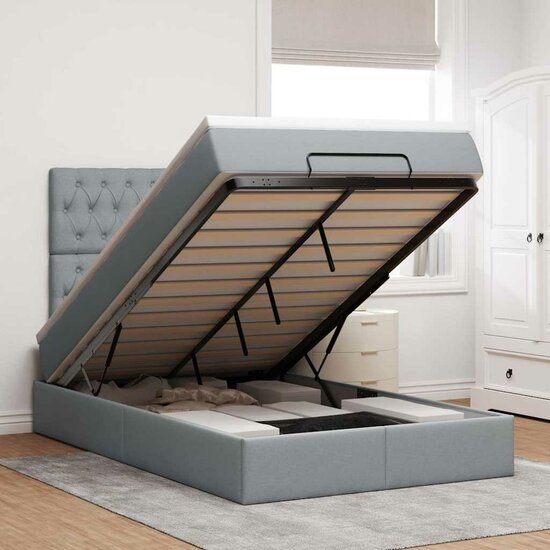 Ottoman Bed Met Matrassen En Led&#039;s 120X200Cm Fluweel 120 x 200 cm Donkergroen