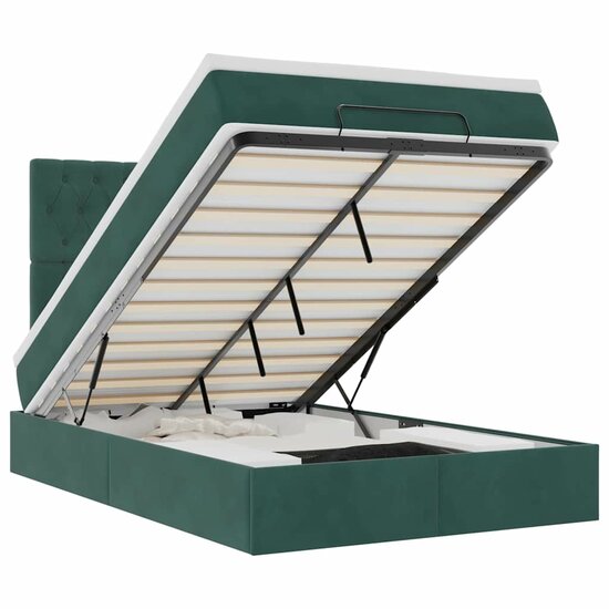 Ottoman Bed Met Matrassen En Led&#039;s 120X200Cm Fluweel 120 x 200 cm Donkergroen