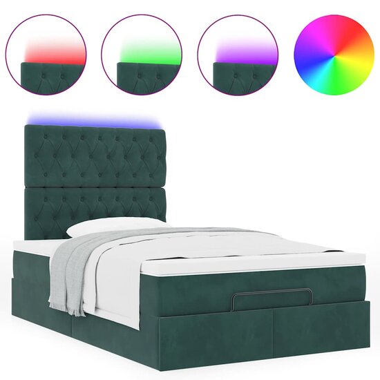 Ottoman Bed Met Matrassen En Led&#039;s 120X200Cm Fluweel 120 x 200 cm Donkergroen