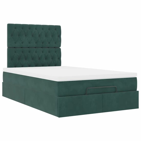 Ottoman Bed Met Matrassen En Led&#039;s 120X200Cm Fluweel 120 x 200 cm Donkergroen