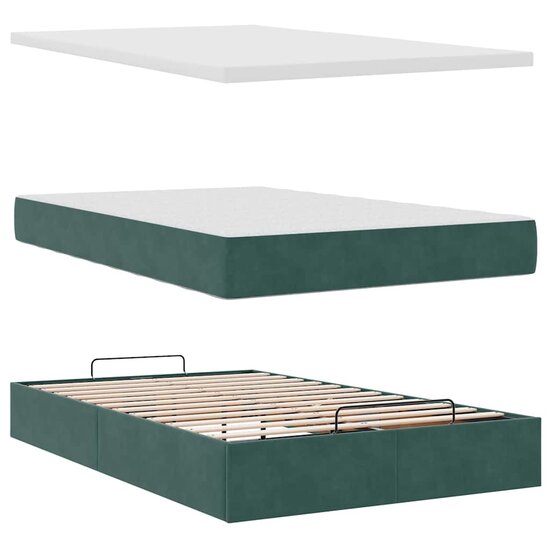Ottoman Bed Met Matrassen En Led&#039;s 120X200Cm Fluweel 120 x 200 cm Donkergroen