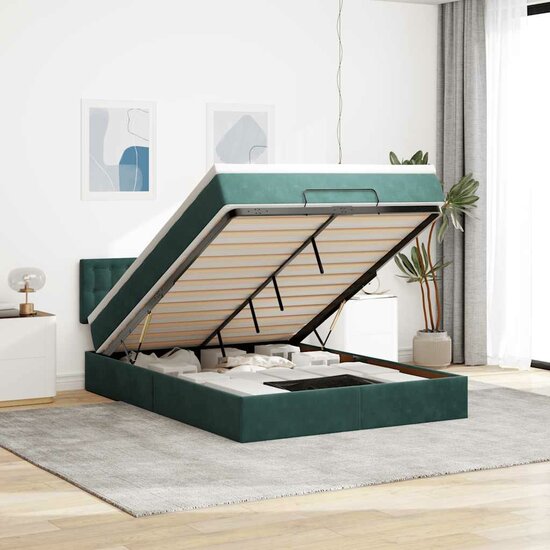 Ottoman bed met matras 140x190cm fluweel donkergroen