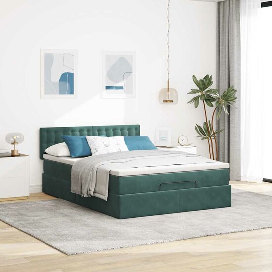 Ottoman bed met matras 140x190cm fluweel donkergroen
