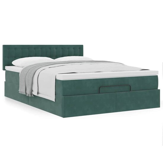Ottoman bed met matras 140x190cm fluweel donkergroen
