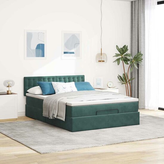 Ottoman bed met matras 140x190cm fluweel donkergroen