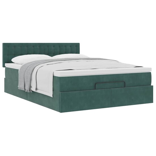 Ottoman bed met matras 140x190cm fluweel donkergroen