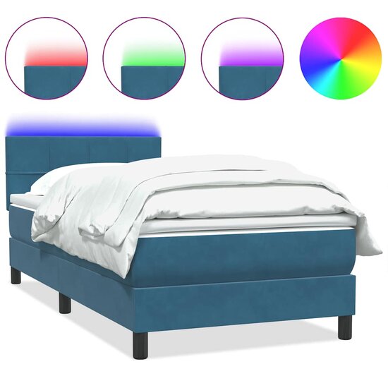 Boxspring met matras fluweel donkerblauw 90x220 cm