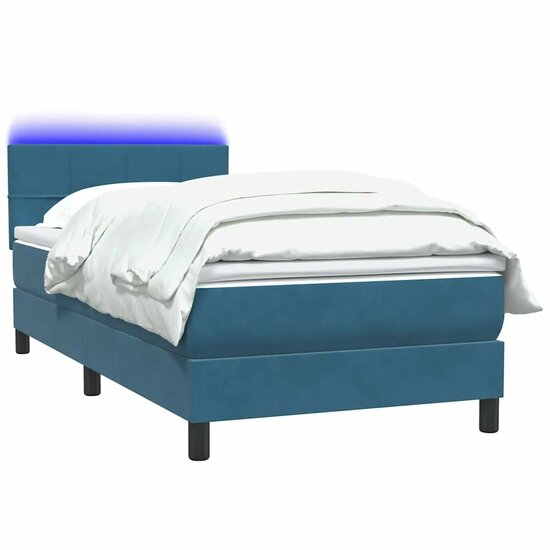 Boxspring met matras fluweel donkerblauw 90x220 cm