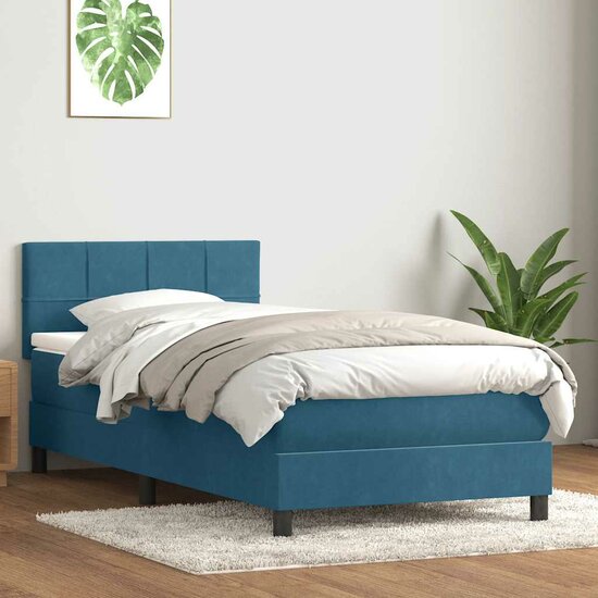 Boxspring met matras fluweel donkerblauw 90x220 cm