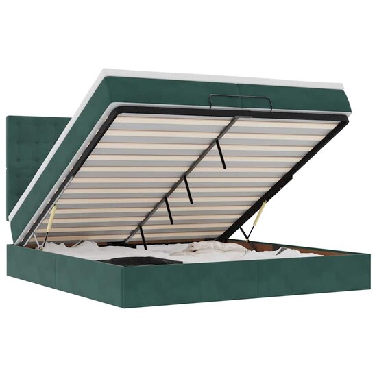 Ottoman Bed Met Matrassen En Led&#039;s 200X200Cm Fluweel 200 x 200 cm Donkergroen