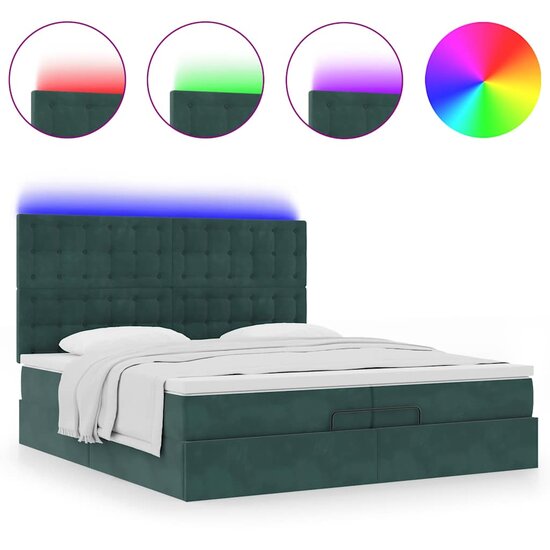 Ottoman Bed Met Matrassen En Led&#039;s 200X200Cm Fluweel 200 x 200 cm Donkergroen