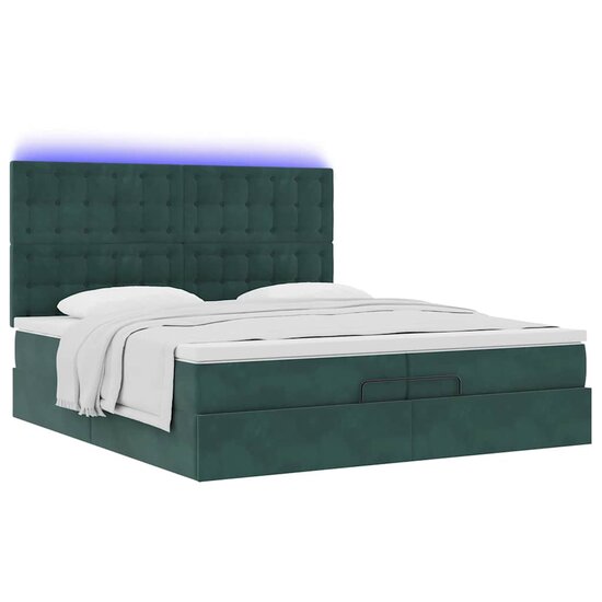 Ottoman Bed Met Matrassen En Led&#039;s 200X200Cm Fluweel 200 x 200 cm Donkergroen