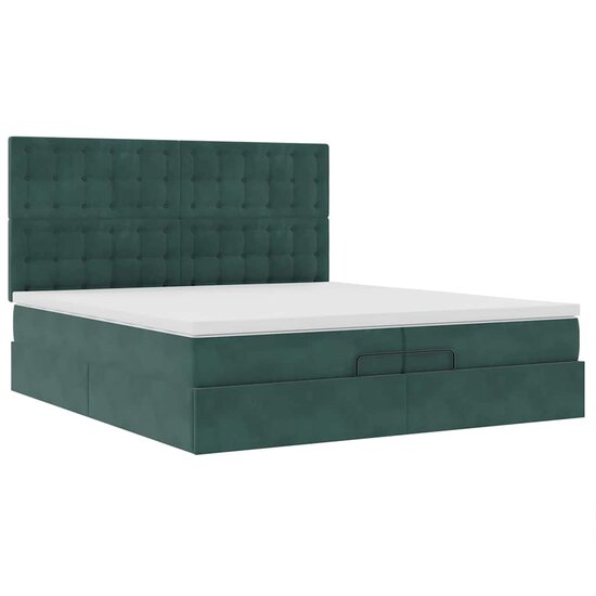 Ottoman Bed Met Matrassen En Led&#039;s 200X200Cm Fluweel 200 x 200 cm Donkergroen