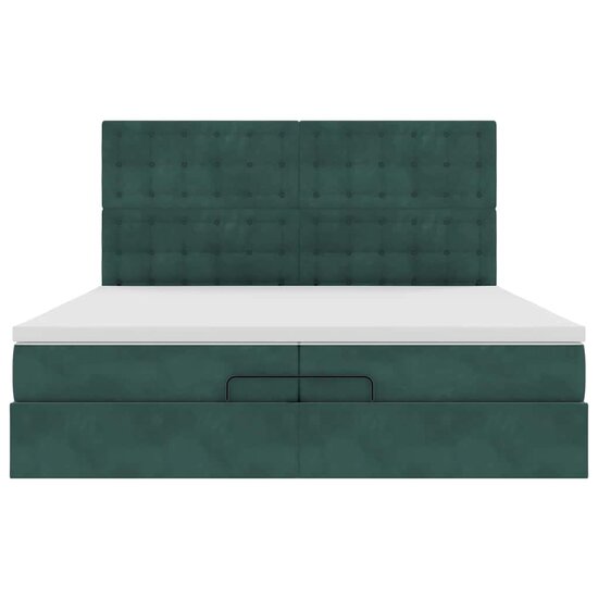 Ottoman Bed Met Matrassen En Led&#039;s 200X200Cm Fluweel 200 x 200 cm Donkergroen