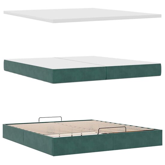 Ottoman Bed Met Matrassen En Led&#039;s 200X200Cm Fluweel 200 x 200 cm Donkergroen