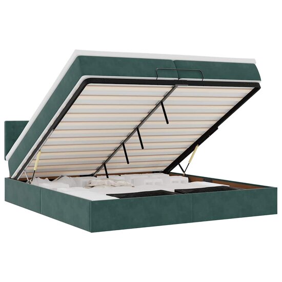 Ottoman Bed Met Matrassen En Led&#039;s 200X200Cm Fluweel 200 x 200 cm Donkergroen