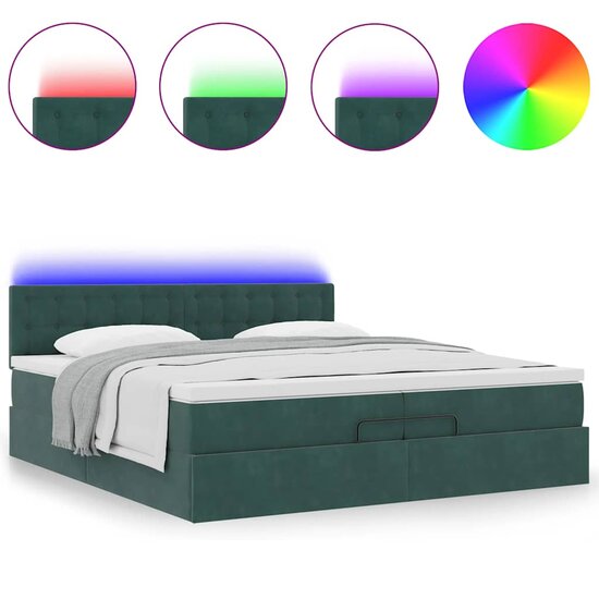 Ottoman Bed Met Matrassen En Led&#039;s 200X200Cm Fluweel 200 x 200 cm Donkergroen
