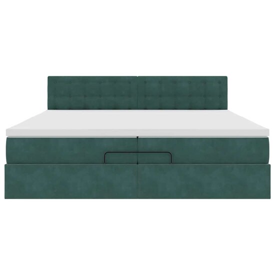 Ottoman Bed Met Matrassen En Led&#039;s 200X200Cm Fluweel 200 x 200 cm Donkergroen