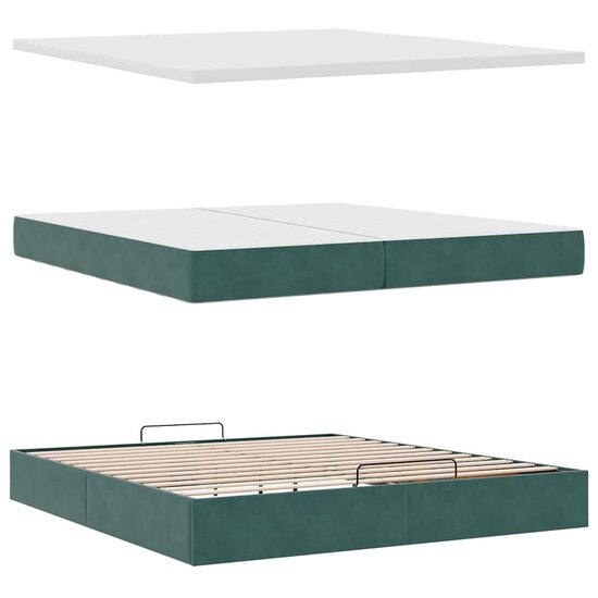 Ottoman Bed Met Matrassen En Led&#039;s 200X200Cm Fluweel 200 x 200 cm Donkergroen