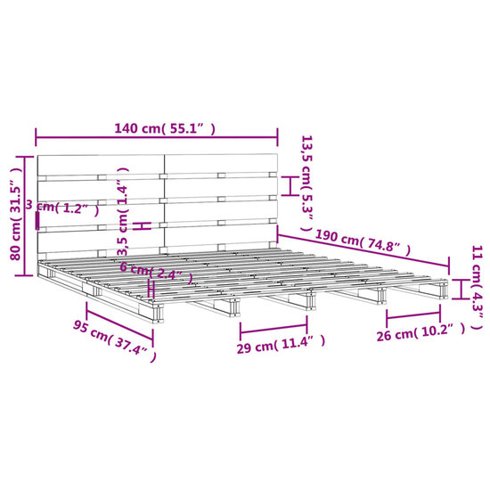 Bedframe Zonder Matras Massief Grenenhout 140 x 190 cm Naturel