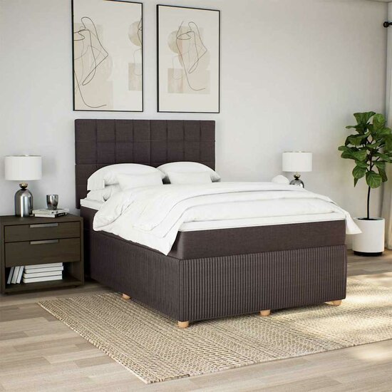 Boxspring Met Matras Stof 160 x 200 cm Donkerbruin