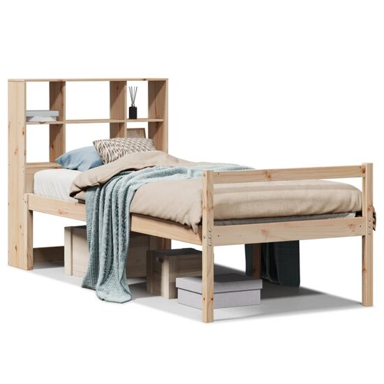 Bed Met Boekenkast Zonder Matras Massief Grenenhout 100 x 200 cm Naturel
