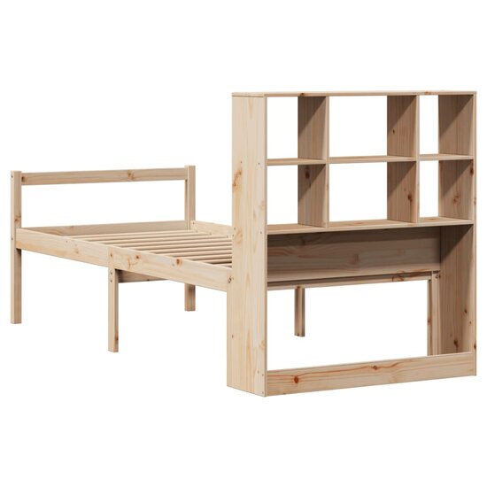 Bed Met Boekenkast Zonder Matras Massief Grenenhout 100 x 200 cm Naturel