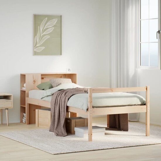 Bed Met Boekenkast Zonder Matras Massief Grenenhout 100 x 200 cm Naturel