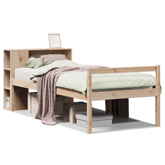Bed Met Boekenkast Zonder Matras Massief Grenenhout 100 x 200 cm Naturel