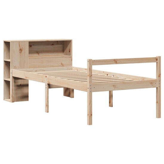 Bed Met Boekenkast Zonder Matras Massief Grenenhout 100 x 200 cm Naturel