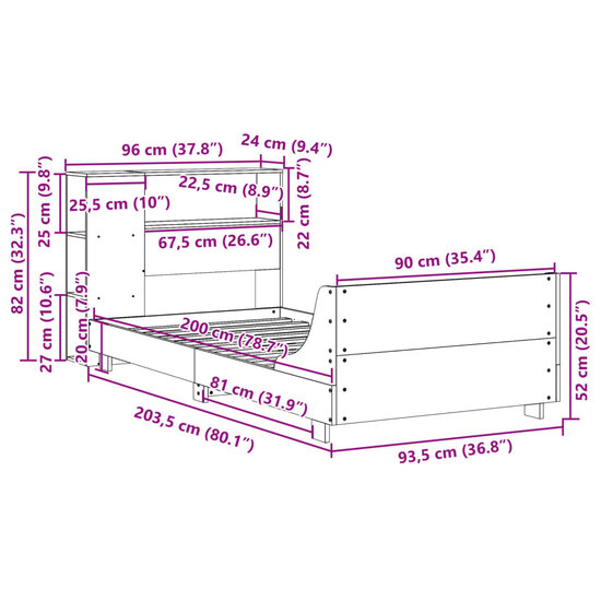 Bedframe Zonder Matras Massief Grenenhout 90 x 200 cm Wit