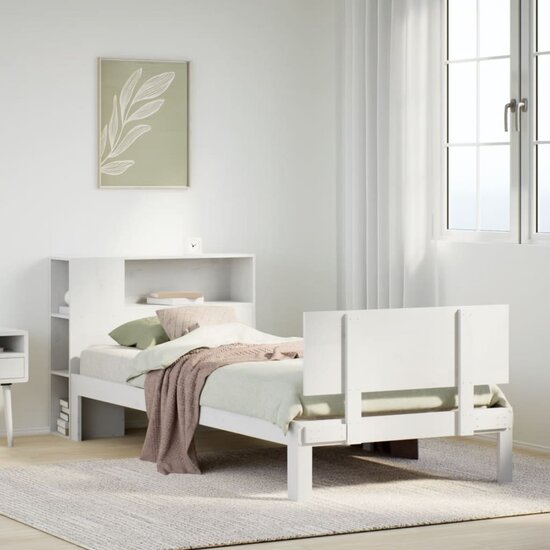 Bed Met Boekenkast Zonder Matras Grenenhout 90 x 190 cm Wit