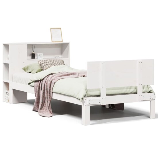 Bed Met Boekenkast Zonder Matras Grenenhout 90 x 190 cm Wit