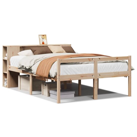 Bed Met Boekenkast Zonder Matras Massief Grenenhout 120 x 190 cm Naturel