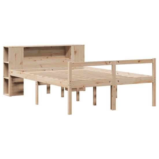 Bed Met Boekenkast Zonder Matras Massief Grenenhout 120 x 190 cm Naturel