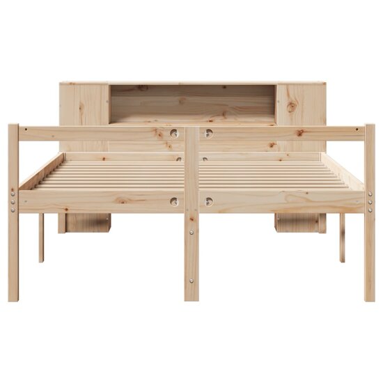 Bed Met Boekenkast Zonder Matras Massief Grenenhout 120 x 190 cm Naturel