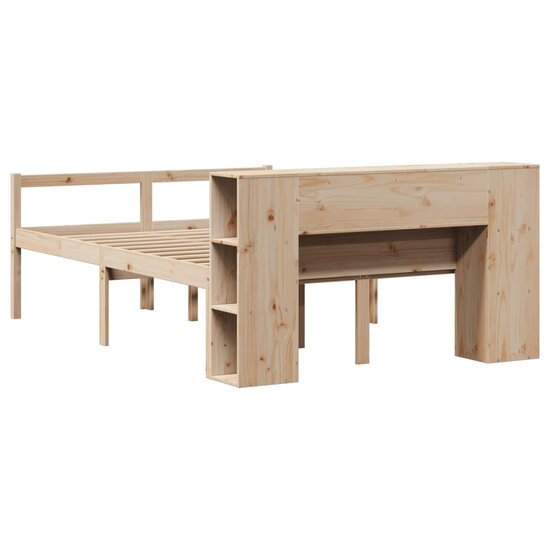Bed Met Boekenkast Zonder Matras Massief Grenenhout 120 x 190 cm Naturel